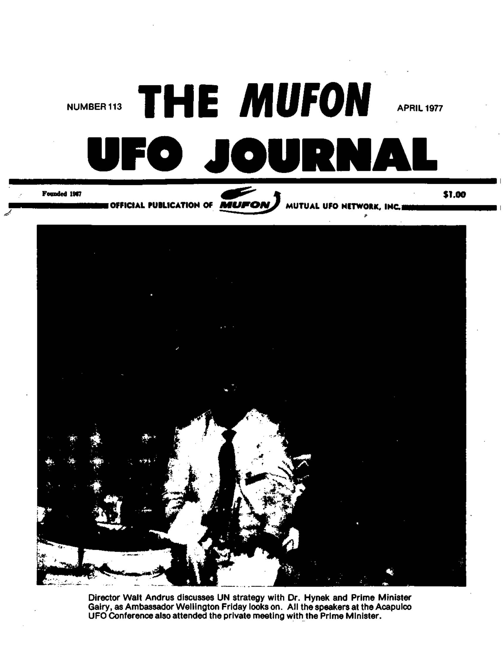 Complete text and images from the MUFON UFO Journal - 1977 4. April issue of the MUFON UFO Journal.